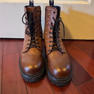 John Galliano Brown Leather Studded Boots